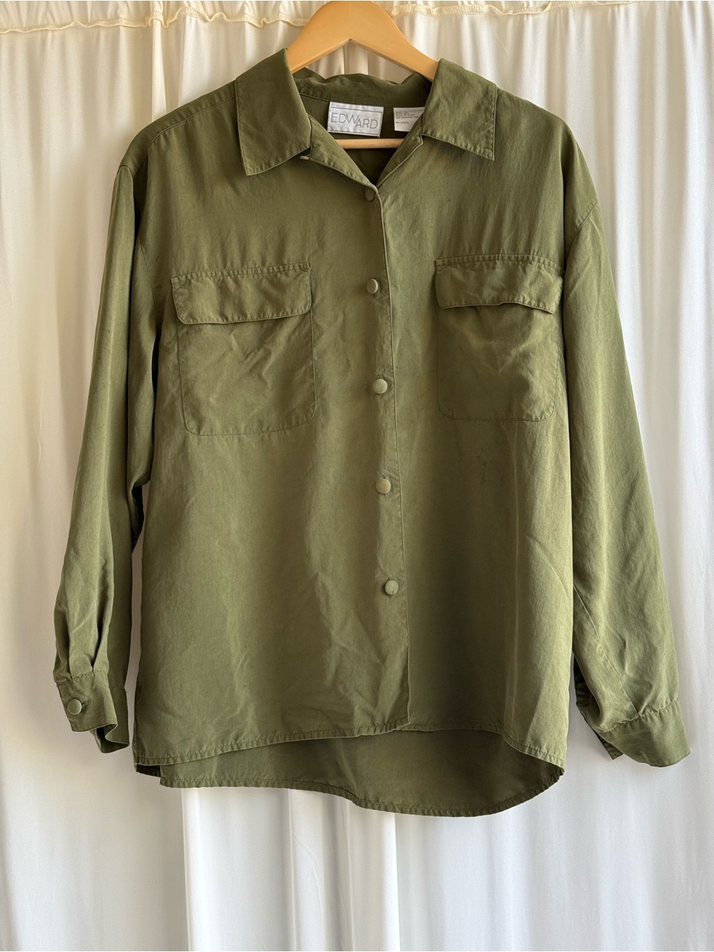 Edward Olive Green 100% Silk Utility Shirt L